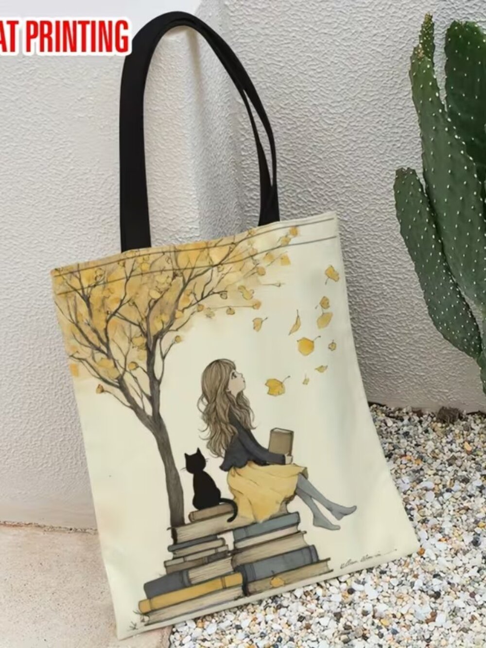 βA Girl, A Cat & Her Booksβ Canvas Shopping Tote Bag (BRAND-NEW & SO CUTE!) - Picture 3 of 7